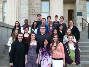 Students gather outside of the Old Capitol Museum in downtown IC prior to the lecture.