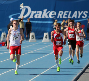 Brook Price '13 runs the final stretch of the 3200M run at the 2013 Drake Relays. Photo by Ryan Young.