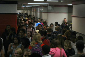 Students pass through the math wing around lunch time at City High. Photo By Chris Winegarden