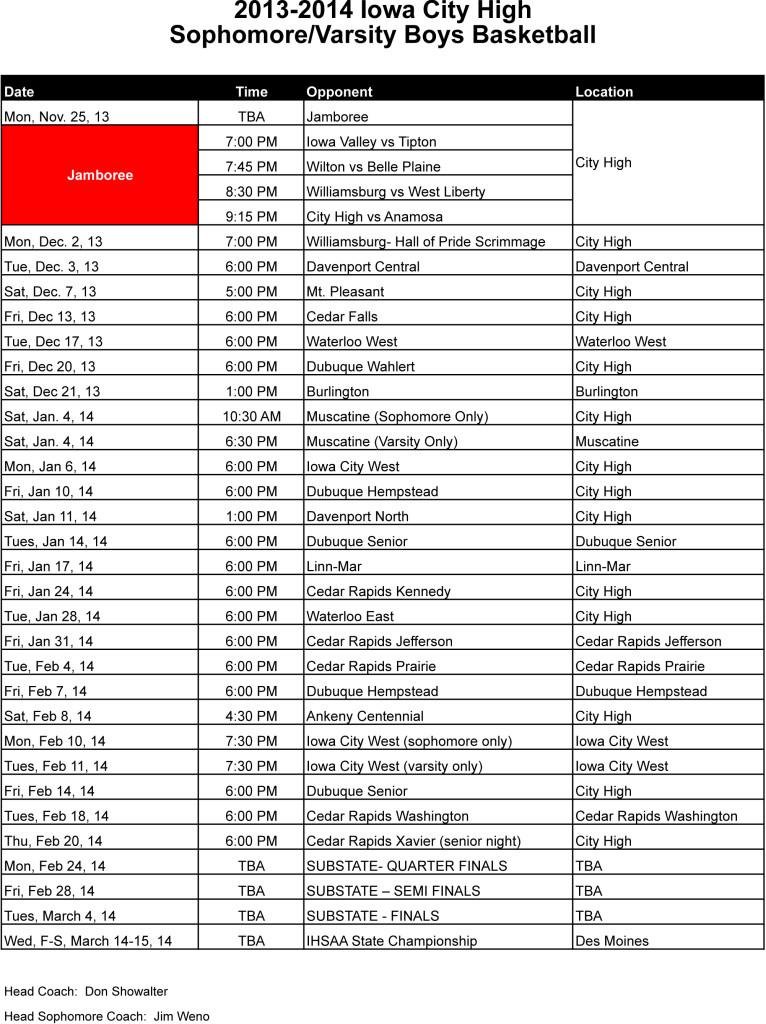 Boys Basketball Schedule 