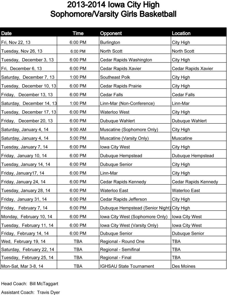 Girls Basketball Schedule