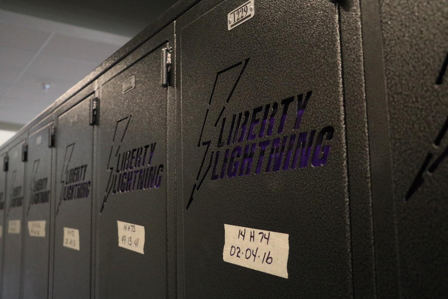 Lockers engraved with "Liberty Lightning" line the halls of the academic wing. 