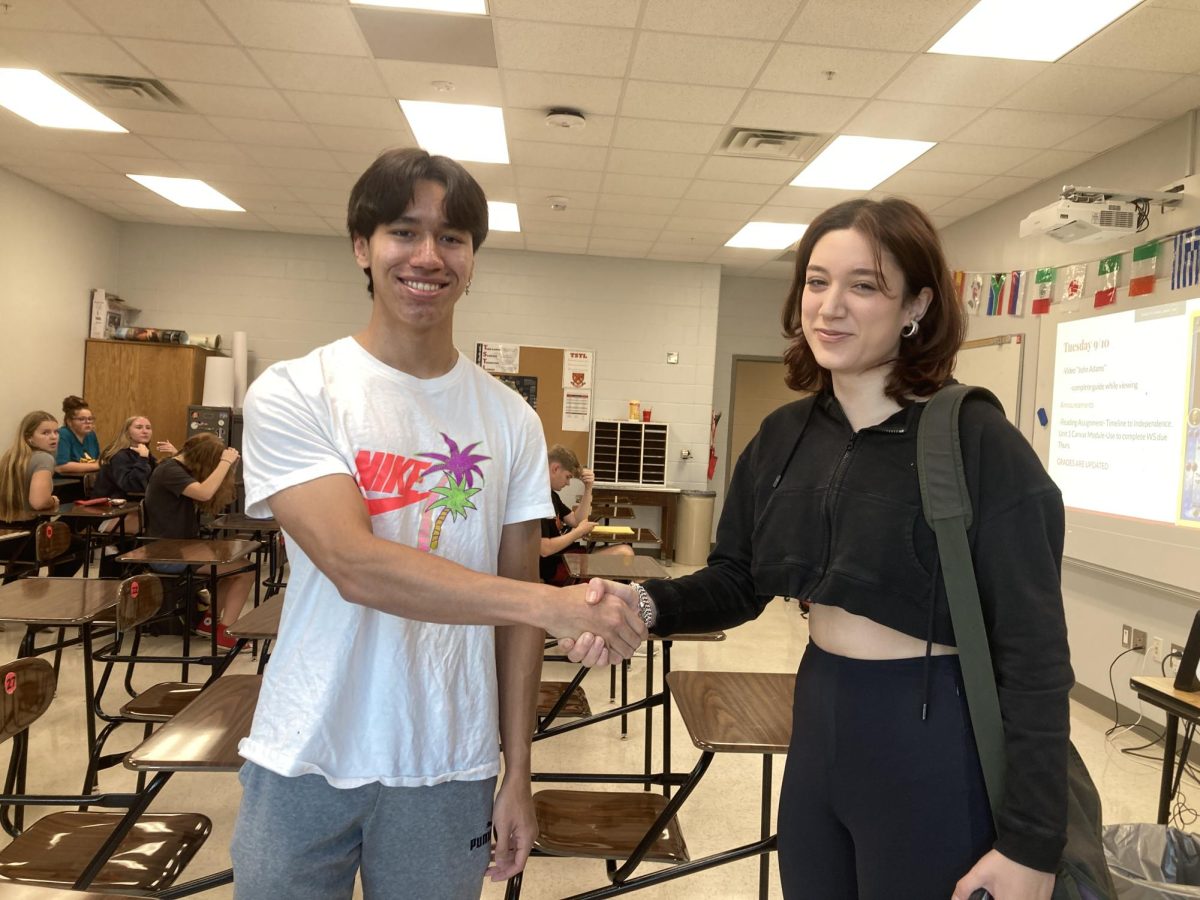 Class President Nick Tran '25 poses with newly elected Vice President Ania Naso '25