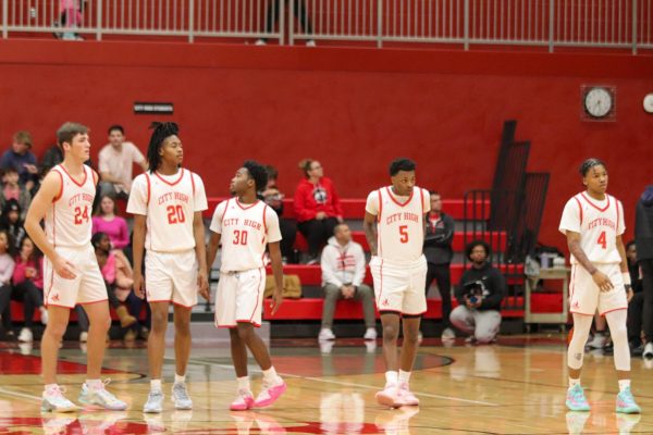 The City's boys starting five takes the court to play Liberty