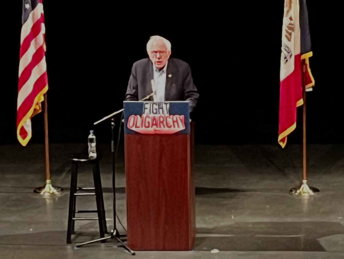 Bernie Sanders gives a speech about Fighting Oligarchy in Iowa City on February 22nd.